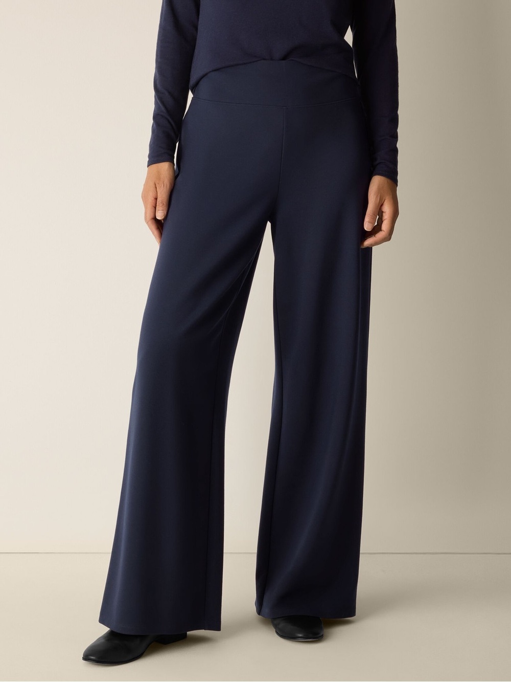 Eileen Fisher MP Wide Leg High Waist Washable Flex Ponte Pants Casual Classic